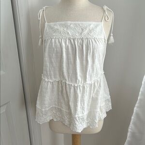 Anthropologie Embroidered Tank Top with Tie Straps